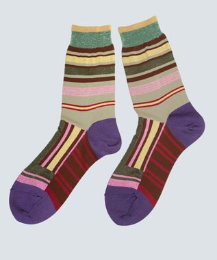 COQ HORIZON ラメボーダーソックス ベージュ