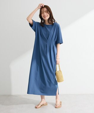 Green Parks 半袖タックカットワンピース Deep Blue