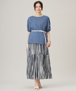 自由区 S 【接触冷感・UVカット・吸水速乾・抗菌防臭・洗える】ハイツイストポンチスリーブディティール カットソー ブルーグレー