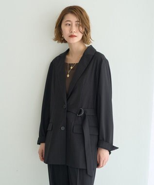 YECCA VECCA 2wayアシメデザインロングジャケット Stripe