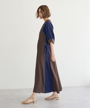 YECCA VECCA 配色デザインシャツワンピース Black