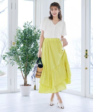 Tiaclasse 【洗える】シフォンフレアスリーブブラウス オフホワイト