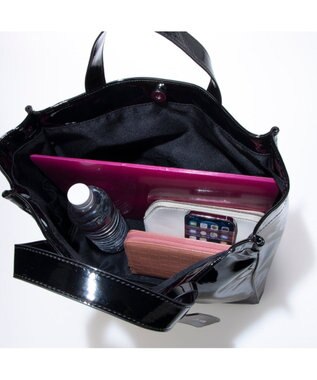 UNBILLION カシュカシュ cachecache / ソフトエナメルスクエア手提げトート ブラック