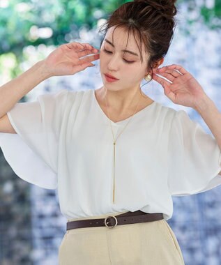 Tiaclasse 【洗える】シフォンフレアスリーブブラウス オフホワイト