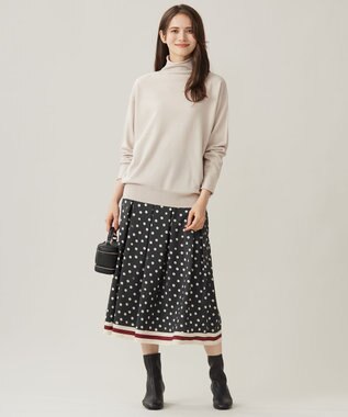 自由区 L 【洗える】ポルカドットプリント スカート アッシュ×アイボリー