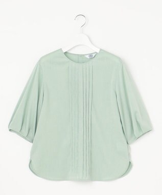 J.PRESS LADIES 【洗える】ラミーポプリン クルーネック ブラウス ミント系