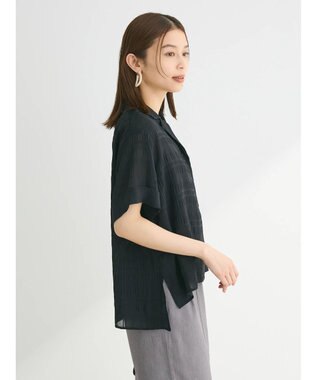 Green Parks シアーチェック開襟ブラウス Black