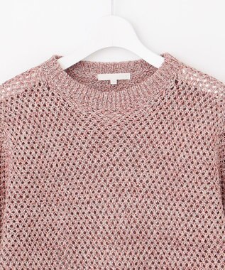 自由区 【洗える】カラーミックスメッシュリネン ニット レッド系