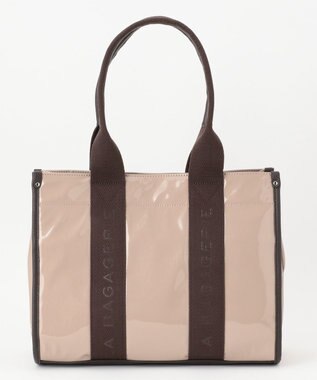 LA BAGAGERIE ソフトエナメル　ロゴテープトートバッグ　Lサイズ グレージュ