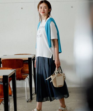 23区 【SLOW/一部店舗限定】MVSコットン  ロゴTシャツ ホワイトxグレーロゴ