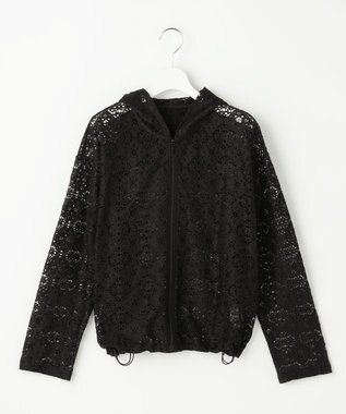 自由区 【WEB限定・1枚で華やぐ・旬スタイル】テクスチャーレーシージップ パーカー ブラック