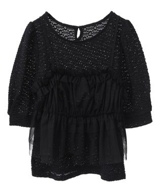 earth music&ecology ＳＥＴ２点フラワープルオーバー＋チュールビスチェ Black