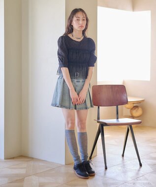 earth music&ecology ＳＥＴ２点フラワープルオーバー＋チュールビスチェ Black