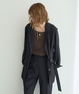 YECCA VECCA 2wayアシメデザインロングジャケット Stripe