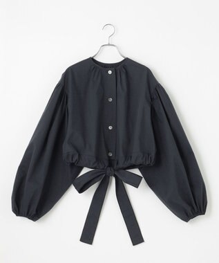 #Newans ウエストリボンショートブラウス ブラック