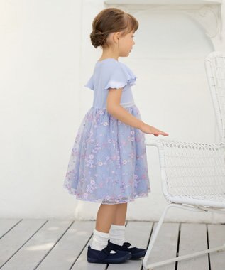 ANY KIDS 刺繍 チュール ワンピース サックスブルー