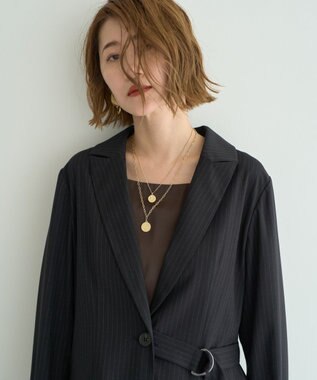 YECCA VECCA 2wayアシメデザインロングジャケット Stripe