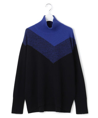 ICB L ソフトカシミヤミックス インターシャ ハイネックニット ロイヤルブルー系