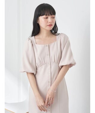 earth music&ecology フロントボタン裾フレアワンピース Beige