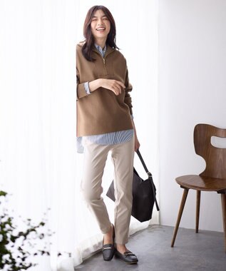 ANY スウェットライクハーフジップニット キャメル