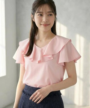 【洗える・汗ジミが目立たない】ラッフル襟Tシャツ