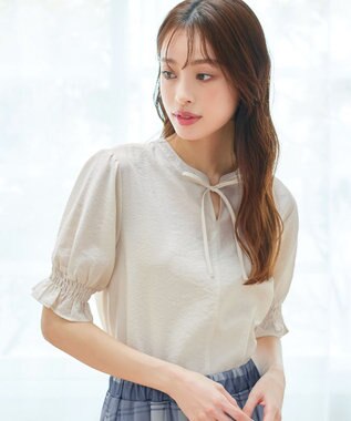 Tiaclasse 【洗える】シアーシャーリング2WAYブラウス エクリュ