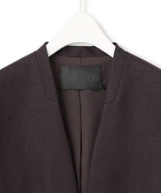 ICB 【洗える】プロヴィスウールツイル ノーカラージャケット チャコール系