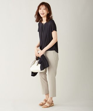 J.PRESS LADIES S 【シワになりにくい】コットンフィッティーシャーク テーパードパンツ ベージュ系