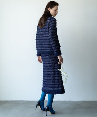 自由区 【カトリエムブーケ】Tweed melange フリンジスカート ネイビー系