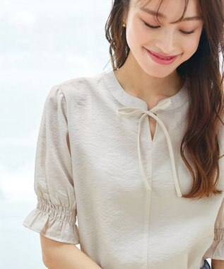 Tiaclasse 【洗える】シアーシャーリング2WAYブラウス エクリュ