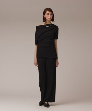 GRACE CONTINENTAL ラメリブジャージトップ ブラック