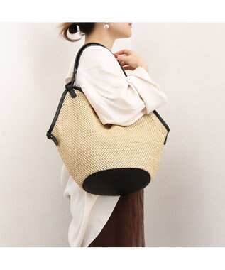 UNBILLION カシュカシュ cachecache / フェイクレザーショルダーバッグ付雑材風トート ブラックミックス