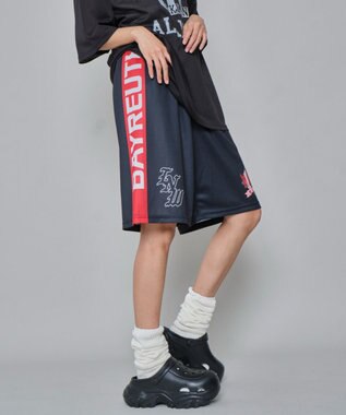 WEGO 【ユニセックス着用ITEM/ウエストゴム/MLサイズ展開】メッシュライングラフィックショーツ ブラック