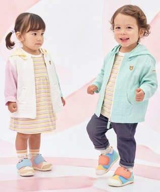 MIKI HOUSE HOT BISCUITS 【80-120cm】二重織ガーゼ素材 パーカ アイスグリーン