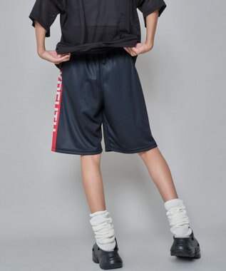 WEGO 【ユニセックス着用ITEM/ウエストゴム/MLサイズ展開】メッシュライングラフィックショーツ ブラック