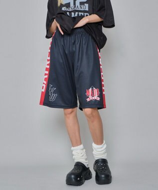 WEGO 【ユニセックス着用ITEM/ウエストゴム/MLサイズ展開】メッシュライングラフィックショーツ ブラック