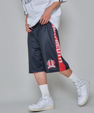 WEGO 【ユニセックス着用ITEM/ウエストゴム/MLサイズ展開】メッシュライングラフィックショーツ ブラック