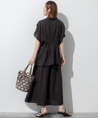 23区 S 【洗える】LIBECOリネン タック デザイン シャツ ダークブラウン系