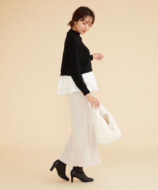 Feroux 【洗える】ラッフルレイヤード ニット ブラック系