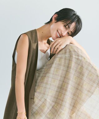 自由区 【洗える】グレンチェック ロングジレ ブラウン系3