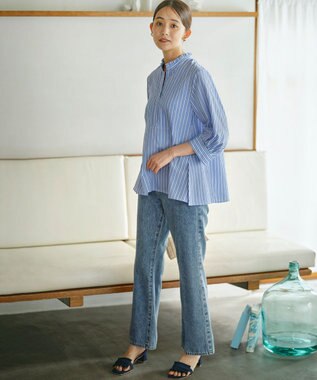 組曲 【WEB限定】ナイロンレーヨン スキッパーブラウス ブルーベース系1