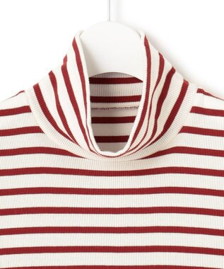 23区 S オーガニックコットンリブ タートルネック カットソー レッドボーダー