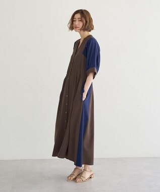 YECCA VECCA 配色デザインシャツワンピース Black