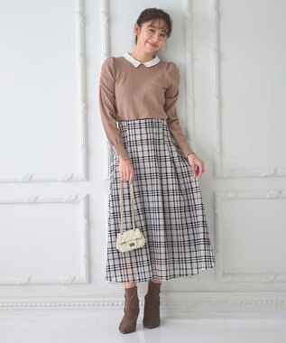 Feroux 配色襟パワショル ニット キャメル系