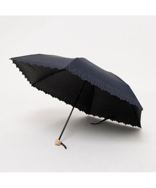 UNBILLION カシュネ cachenez / 【晴雨兼用】【日傘】UV カット率99％以上 PU軽量フラワー刺繍ミニ折りたたみ傘 ネイビー