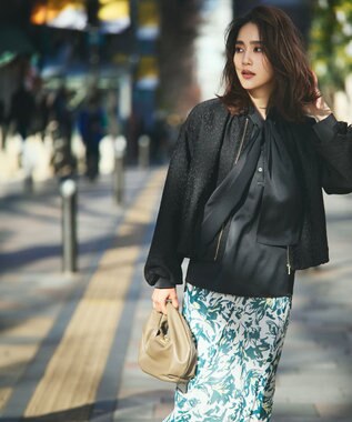 23区 【洗える】ニュアンスフラワープリント フレア スカート ダークグリーンプリント