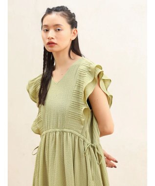 Green Parks ■ＥＳＣＡＲ　ピンタックフレアスリーブワンピース Lime Green