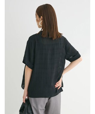 Green Parks シアーチェック開襟ブラウス Black