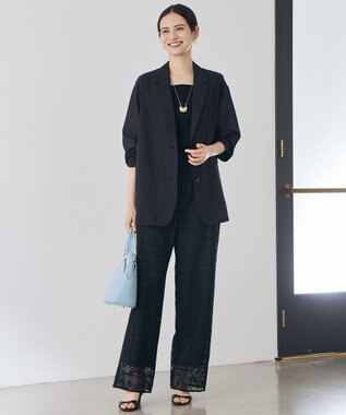 自由区 L 【17号サイズまで展開・カタログ掲載・軽やか】シアーボイルテーラード ジャケット ブラック