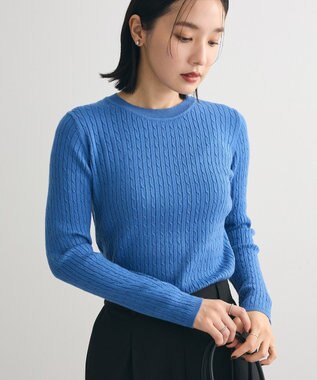 Green Parks プチケーブルクルーネックニットプルオーバー Blue